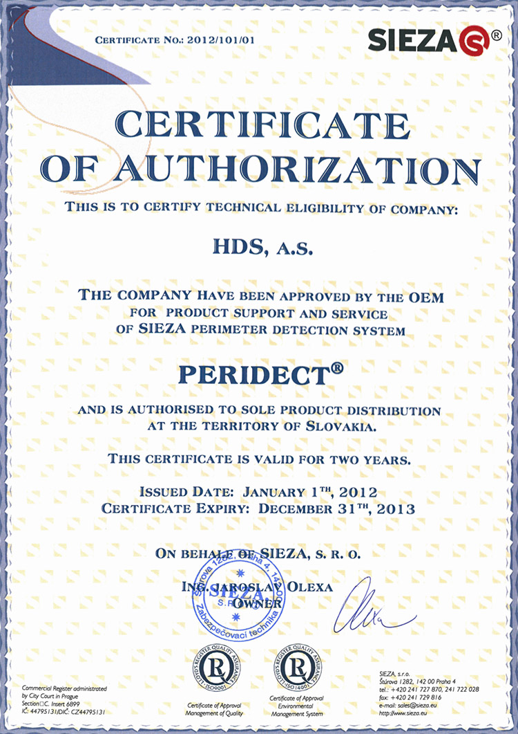 PERIDECT certificate